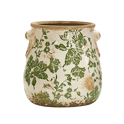 Nearly Natural 6.5in Ceramic Decorative Vase Tuscan Style Green Floral Scroll Design for Indoor Home Decor Centerpieces Tables Small Flower Vases by Nearly Natural - Used condition - US$22.73