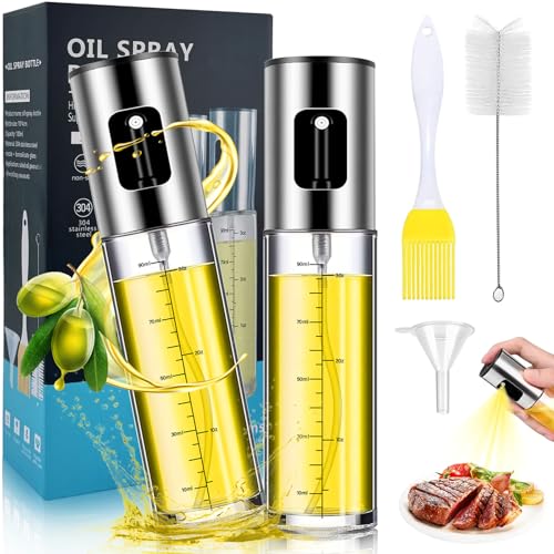 Lot de 2 pulvérisateurs d'huile pour la cuisine, 100 ml, pour huile alimentaire, verre en acier inoxydable, pulvérisateur d'huile alimentaire, gadgets de...
