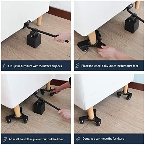 SOLEJAZZ Steel Tri-Dolly with Casters, Furniture Mover Lifter Kit,Dolly Mover, Load Capacity 225KG, Easy Moving System Roller,4 Pack