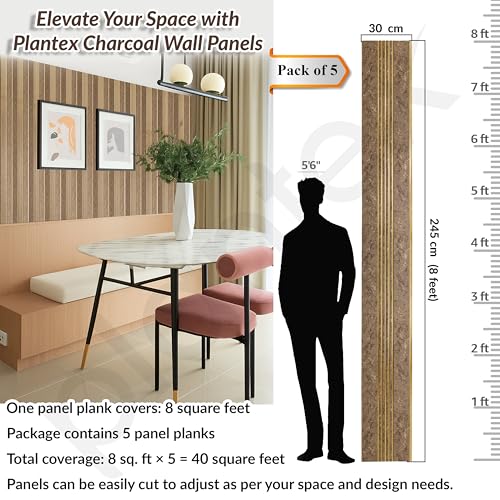 Image of Plantex Louvers Panel for Wall /8 Feet Wall Panels /3D Charcoal Panel for Interior Walls Decor - Pack of 5 Covers - 40 Sq. Ft, Size-1 Feet x 8 Feet (WD-2204)