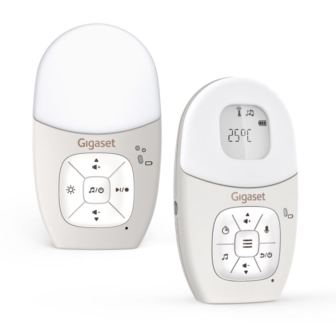 Gigaset Baby 100 Audio Vigilabebés, DECT, Alcance 300 m, Warm Grey | Comunicación bidireccional, temporizador alimentación, luz nocturna, [Versión Española]