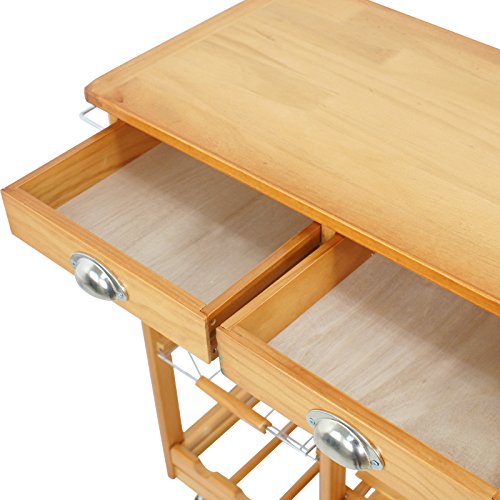 ZENY 4-Shelf Kitchen Storage Island Cart Rack Wood Dining Trolley w/Drawers Basket Stand Home Kitchen Shelves and Organizer w/Wheels - Thumbnail 5