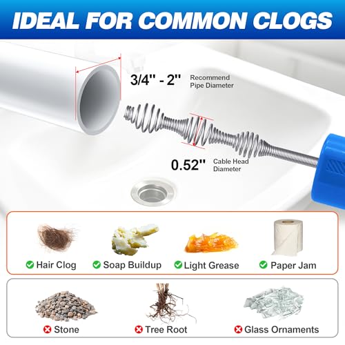 Image of Drain Auger 33Ft, Auto-Feed Drain Snake Hair Drain Clog Remover, Blue