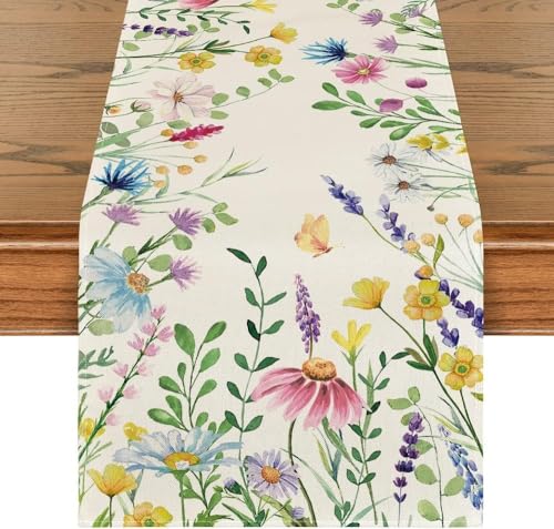 Spring Color Flowers Table Runner 13x72 Inch Spring Kitchen Dining