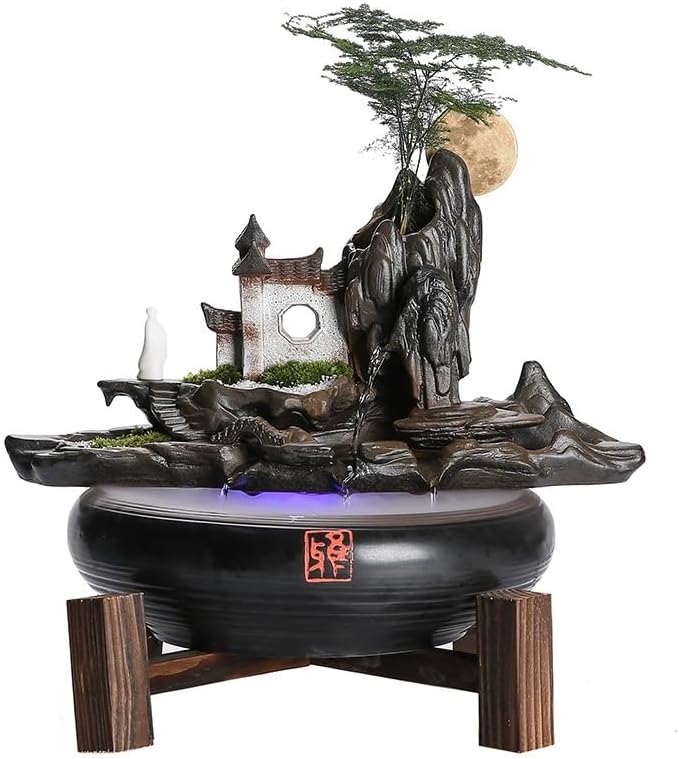 Indoor Fountain Tabletop Fountain Flowing Water Ceramic Bonsai Ceramic Ornaments Home Humidifier Living Room Office Desktop Fountain Tabletop Fountain