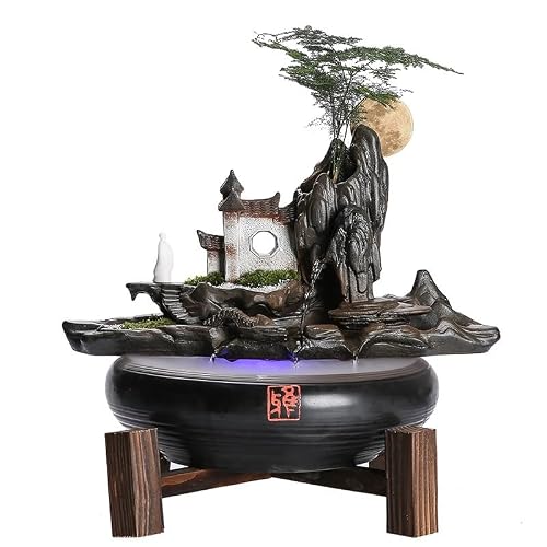 QUSYZD Indoor Waterfall Small Water Fountain Tabletop Fountain Flowing Water Ceramic Bonsai Ceramic Ornaments Home Humidifier Living Room Office Desktop Fountain,