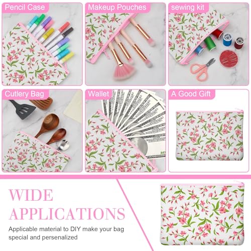 Image of Frienda 50 Pcs Sublimation Blank Canvas Makeup Bags Bulk DIY Heat Transfer Canvas Pen Case Pencil Cosmetic Makeup Bags Clear Sublimation Blank Pouch with Zipper (7.87 x 5.7 Inch,White,Pink)