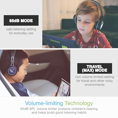 Image of MEE Audio KidJamz KJ55BT Bluetooth Wireless Safe Listening Headphones for Children with LED Lights, 85dB Volume Limiter, Microphone, & 40h Battery; Kids Headset for School /iPhone /iPad /Tablet (Black)