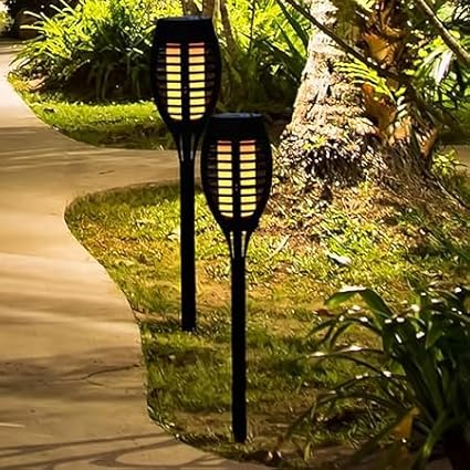 H.R Trading Solar Flame Spike Light 12 LED Flickering Mashaal Light Ip65 Waterproof Solar Flame Light Auto On/Off| Solar Lights Outdoor |LED Solar Garden Lights for Decoration (Set of 1)