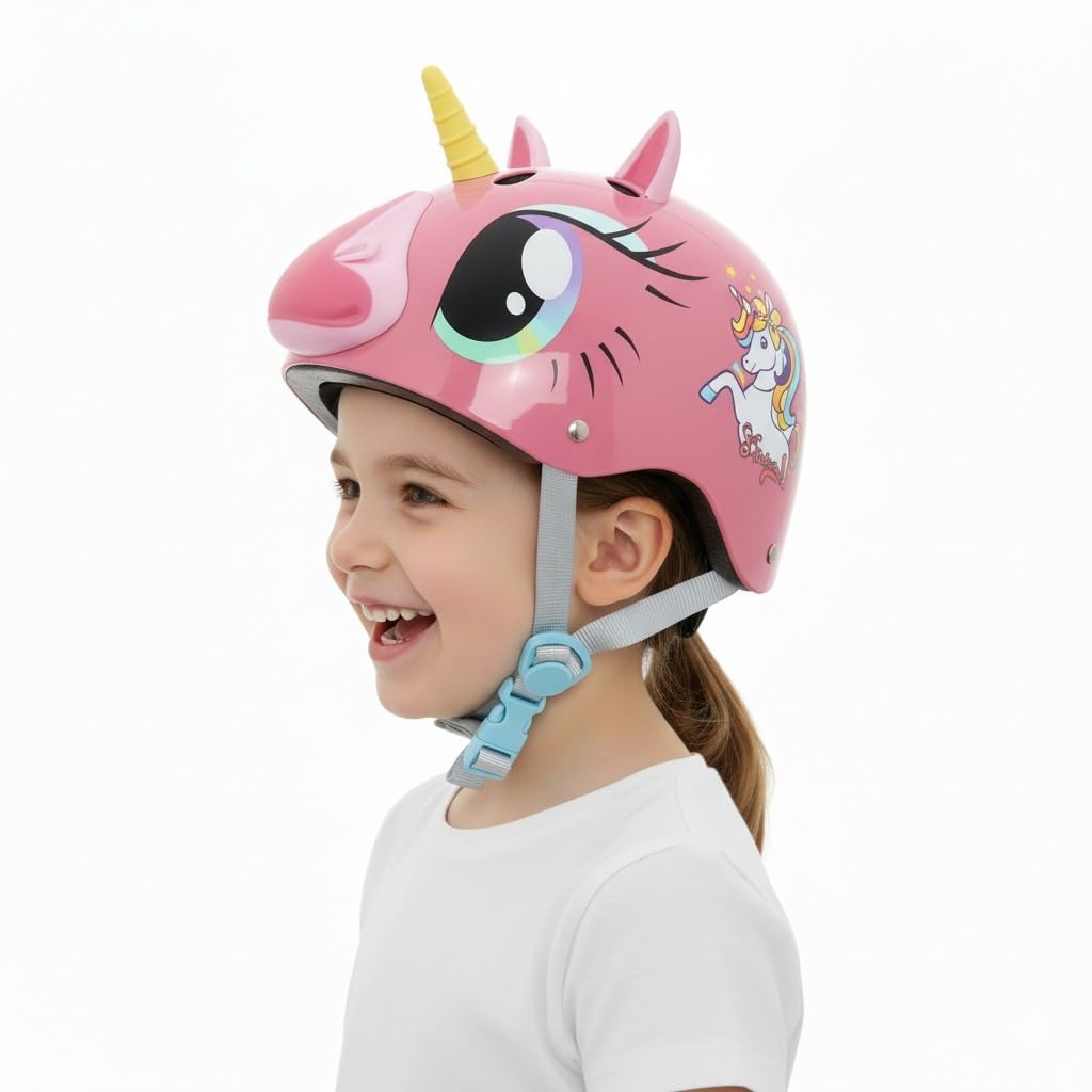STREETJAM Magic Unicorn Open Face Sports Helmet for Kids, Hard PP Outer Shell, EPS Inner Comfort Linner case, Adjustable Strap & Adjuster Dial, Unisex Helmet for Cycling(5-8 Years, Pink)