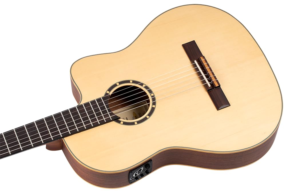 Ortega Guitars Chitarra Concerto Thinline Elettro-acustica - Serie Family - Slim Neck - include Gig Bag - top in mogano/abete (RCE125SN)