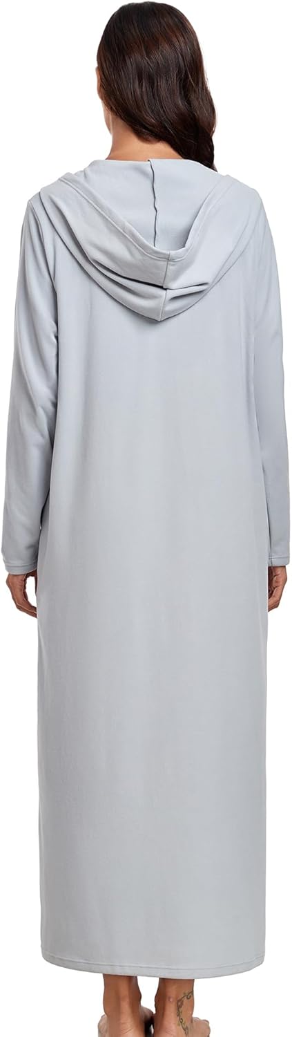 COLORFULLEAF Women's Zip Up Robes Long Sleeve Hooded Fleece Bathrobe Soft Warm Housecoat Loungewear with Pockets