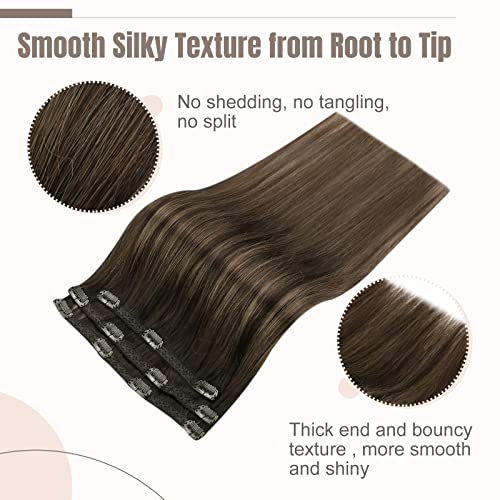 Fshine Clip In Hair Extensions Brown Balayage 12 Inch 3Pcs Real Reamy Hair Extensions 50g, 1.clip#2/8/2, 12 inch-50g - Image 3