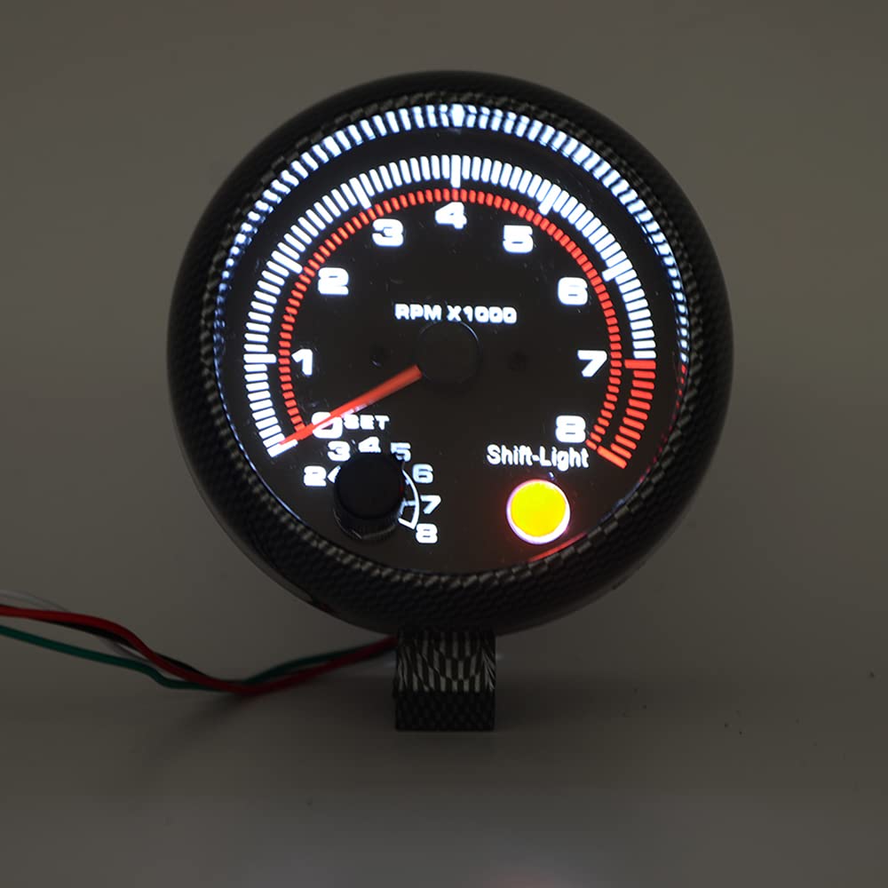 12V Contagiri Auto, 3,75 '' in Fibra di Carbonio Indicatore Bianco Inter Shift Contagiri Universale, per Marini Auto Camion Barca