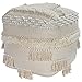 HomeRoots Off White Cotton -Wool Shell, Filling: Thermocol Beans Cream Square Tassel Pouf Ottoman