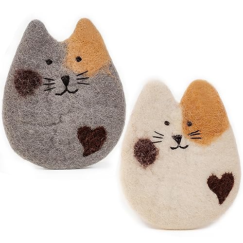 Handmade Felted Wool Cat Coasters for Desk and Table –