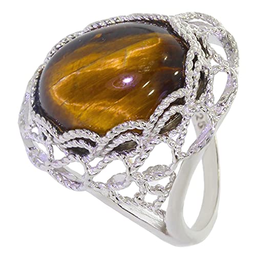 ARTIPOL Anillo con Ojo de tigre Artesania europea estilo francés - Bisutería de plata rodinada 54-15 - tamaño 19 Cover