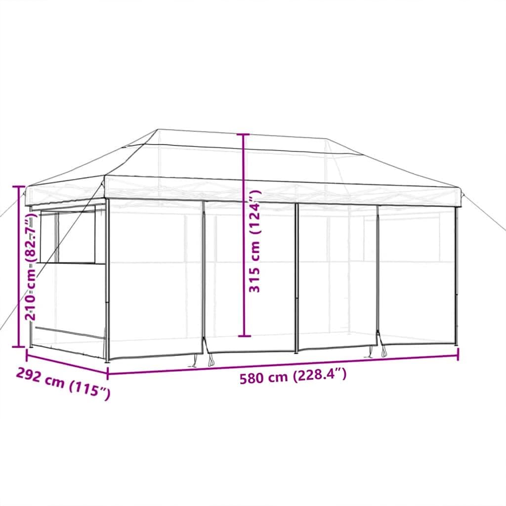Namiot imprezowy Pop-up z tkaniny Oxford, 580 x 292 x 315 cm, pawilon do ogrodu i na taras, z częściami bocznymi, ochrona przed słońcem i deszczem, na wesele, festiwal, do aktywności na