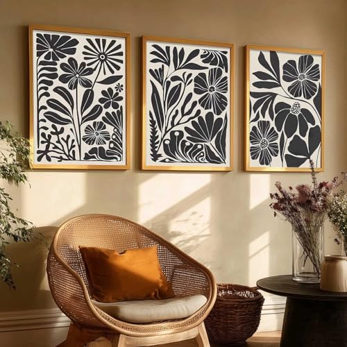 Image of kotart Abstract Botanical Art Home Decoration Painting | Floral Paintings With Frame For Living Room Bed Room Hotel Wall Decor Digital Reprint Set of 3 (13X17 inch)