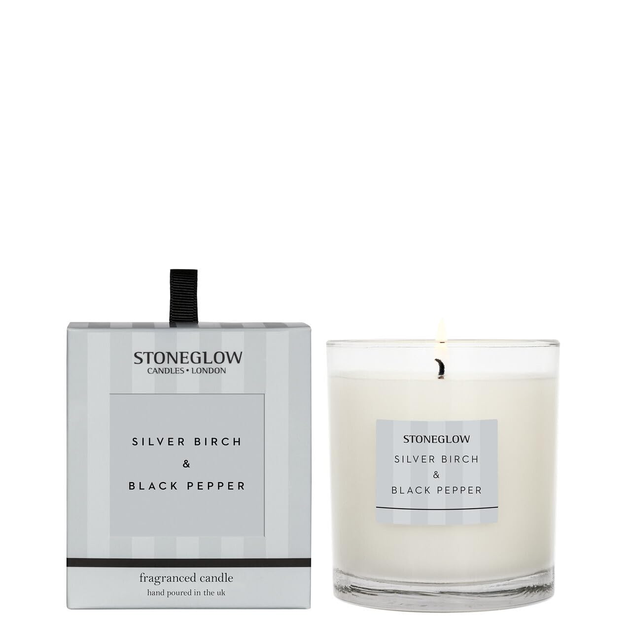 Stoneglow Modern Classics Collection - Silver Birch & Black Pepper 220 Grams Scented Candle (Grey)