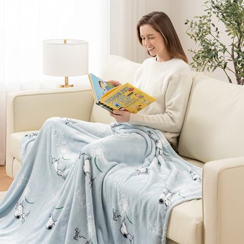 Image of Berkshire Blanket Peanuts VelvetLoft Cute Character Snoopy Plush Throw Blanket,Peanuts Snoopy Make A Wish Spring Blue,Throw 55 in x 70 in (Official Peanuts Product)