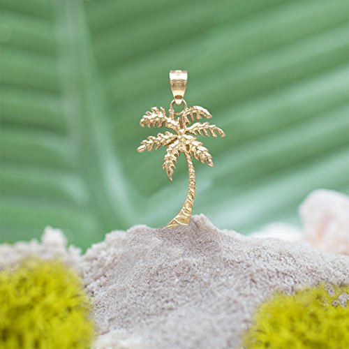 Honolulu Jewelry Company 14K Real Solid Yellow Gold Tropical Palm Tree Beach Necklace Pendant4