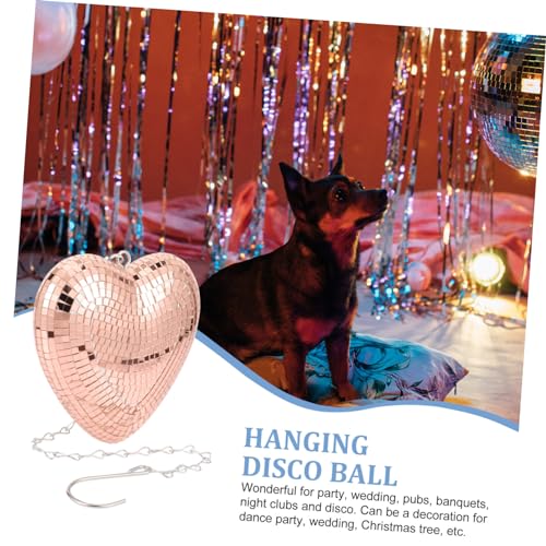 Colgante de bola espejada en forma de corazón, dorada rosa, decoración para fiestas, bodas y festividades, excelente accesorio fotográfico miniatura 4