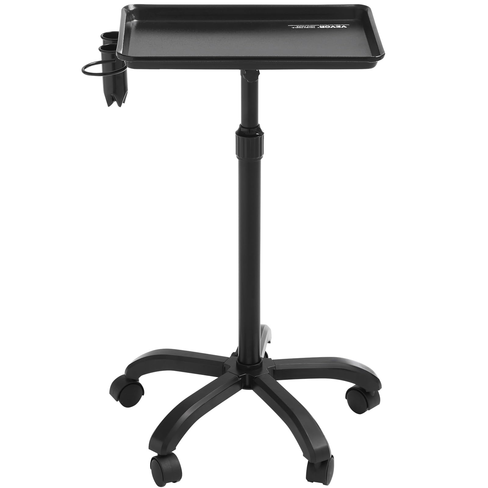 VEVOR Chariot de plateau de salon réglable en hauteur 30"-43", plateau de tatouage roulant en plaque laminée à froid, 5 roues (2 verrouillables), noir