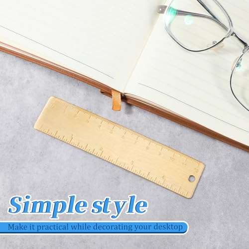 Brass Ruler 120mm 4 Inches, 1Pcs Gold Mini Small Short Metal Straight Ruler with Hang Up Hole, Dual Scale Metric and Imperial Measurement Too Machinist Bookmark Rulers for Drawing Engineering Office by QfwdfcTrenz - Image 6