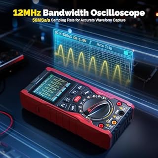 3-in-1 Handheld Oscilloscope Multimeter with Signal Generator, 12MHz Bandwidth 50MS/s Portable Digital Oscilloscope Multimeter, True RMS Auto-Ranging, 1500mAh Battery for Electronics Repair