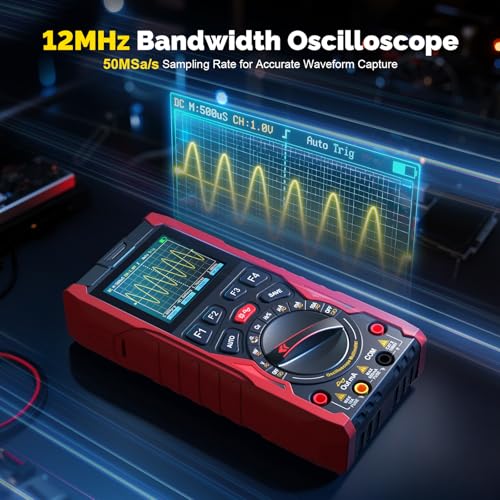 3-in-1 Handheld-Oszilloskop Multimeter mit Signalgenerator, 12MHz Bandbreite 50MSa/s Abtastrate, Tragbares Digitales Oszilloskop Multimeter, True RMS Auto-Bereich, 1500mAh Batterie