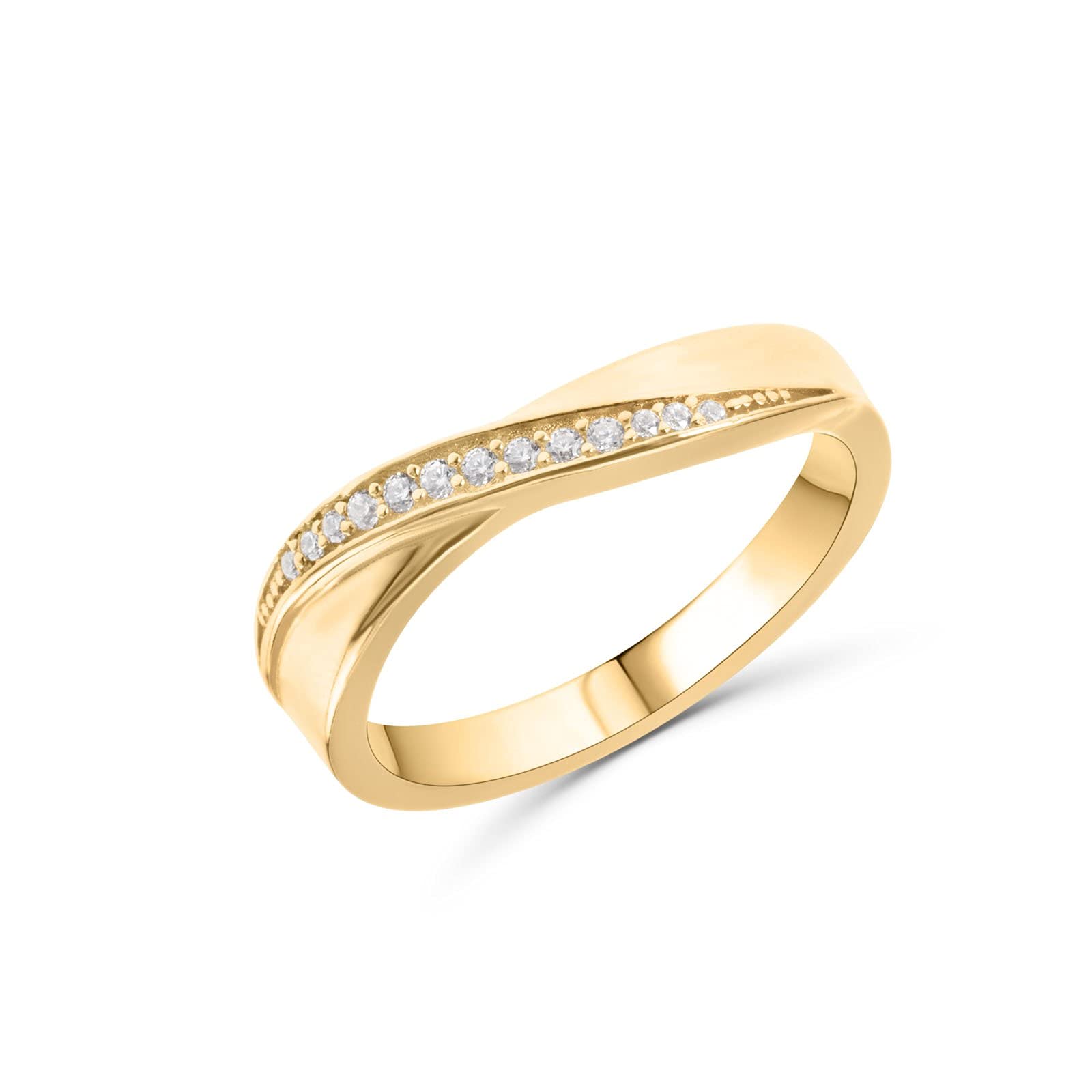 Kreuzring für Damen, 925er Silber, 18 Karat vergoldet, mit Zirkonia,