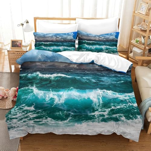 Housse de couette vagues océaniques 260x220 parure de lit 3D microfibre super king