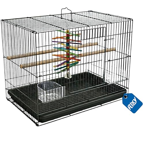 Image of Rixy Metal Bird Cage - 18 inch (1.5 feet) (Colour May Vary) | Habitat Cage with Free Hanging Toy (1) + Perches (2) + Food & Water Feeder Cups (2) for Budgies, Lovebirds, Finches, Cockatiels & Parrots