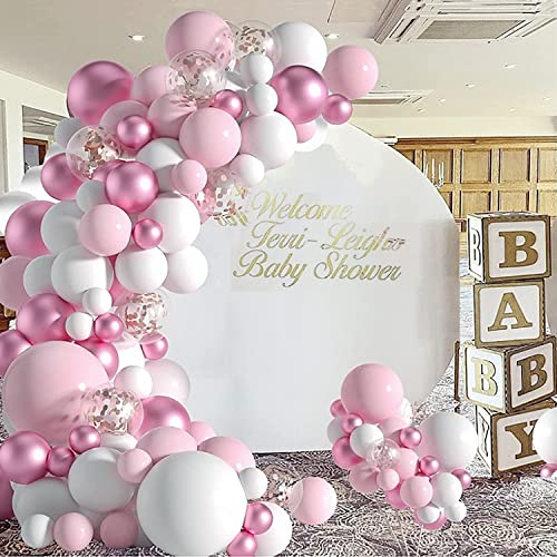 Pink Balloons Garland Arch Kit, Pastel Light Pink White Balloons, Metallic Pink Rose Gold Confetti Birthday Party Balloons For Baby Shower,Bridal,Wedding,Birthday,Anniversary Party #TOP4