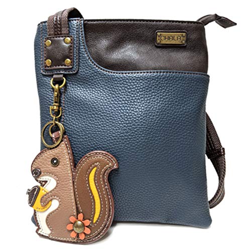 Chala Small Crossbody Phone Purse | SOFT Vegan Leather SWING Bag in Navy Blue Color (Navy_ Squirrel)