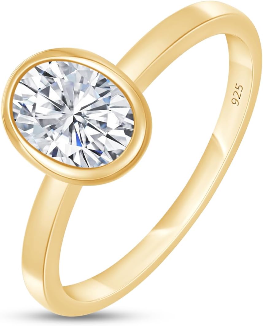 Solitaire Engagement Ring for Women Multi Shape Lab Created Moissanite Bezel Set Wedding Band Promise Ring in 14K Gold Over 925 Sterling Silver Jewelry