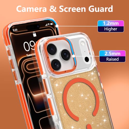 Image of Magnetic Case for iPhone 17 Pro Max [Compatible with Magsafe] [Bling Glitter Fluorescent Design] [1 Screen Protector] Slim Translucent Matte Case for iPhone 17 Pro Max 6.9 inch 2025, Orange
