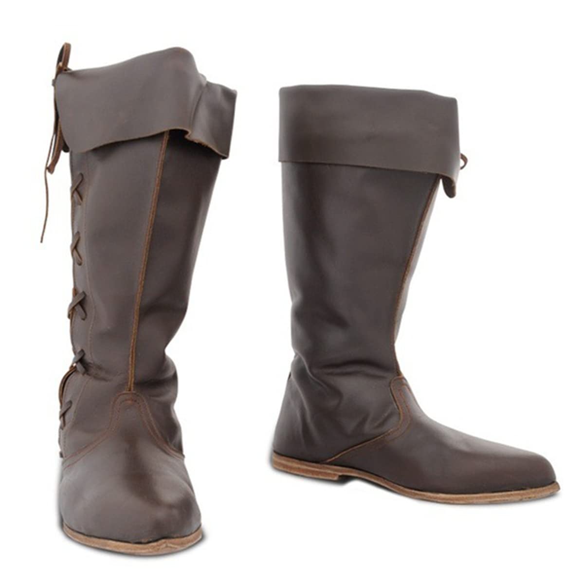 Renaissance Medieval Cosplay Boots - Medieval Boots - Stivali in Pelle PU per Cosplay Donna Uomo,Marrone,43