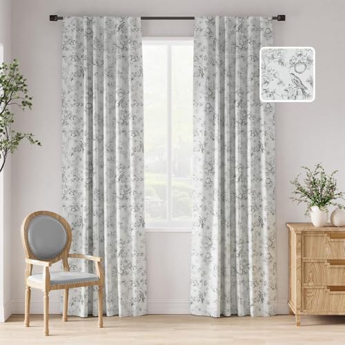 JINCHAN jinchan Grey Floral Blackout Curtains 84 Inch Vintage Back Tab 2 Panels