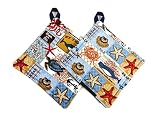 Sea the Day, Beach Potholder or hot pad set with hanging loop