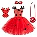 Costume da Coccinella per Bambina A Pois Abito Principessa Coccinella Fantasia Natale Carnevale Travestire Il Tutu per Feste di Halloween con Accessori da Fata Completo di Compleanno Rosso 8-9 Anni