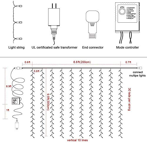 image for Twinkle Star 300 LED Window Curtain String Light with Remote Control T