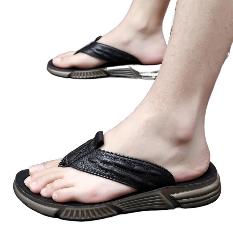 Leather Concise Flat Toe Mens Sandals Daily Outdoor Street Breathable Light Slippers Beach Shoes(38 Code)2