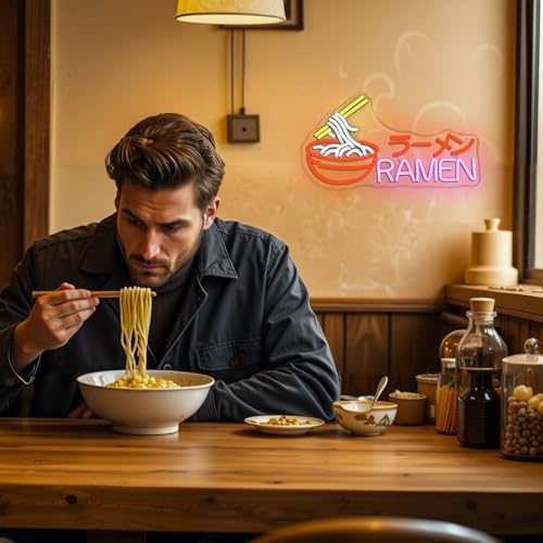 Image of Ramen Neon Sign Japanese Noodle Led Neon Lights for Wall Decor Dimmable Led Signs USB Powered Suitable for Restaurant Ramen Shop Kitchen Window Door Dinning Room Decoration Gifts