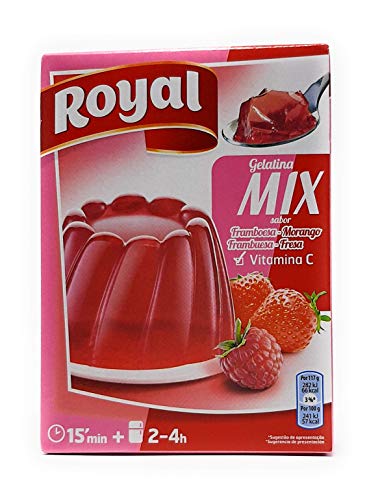 Royal, Gelatina en Polvo, Sabor Frambuesa y Fresa, 30% Menos Azúcares, 114 g