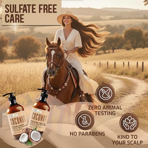 Image of Coconut Shampoo and Conditioner Set - Sulfate Free - Deep Hydrating and Smoothing for Dry, Frizzy, Damaged Hair - Moisturizing, Shiny, Anti Frizz Salon Products for Women and Men - 16 Fl Oz (Set of 2)