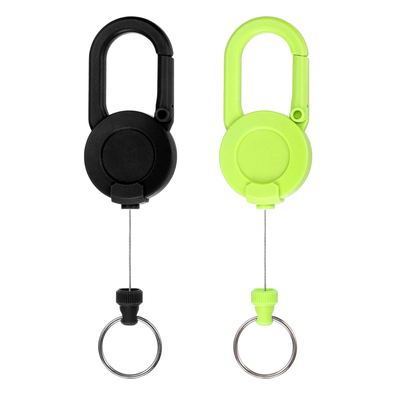 PATIKIL Heavy Duty Retractable Keychain, Retractable ID Badge Holder Reel with 23.6" Steel Cord Key Ring Clip & Round Clasp for ID Cards Keys Golf Fishing Items, 2 Pack (Black/Green)