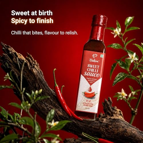 Image of Balion Sweet Chilli Sauce - Made with Coconut Flower Nectar & Indian Red Chillies | 100% Natural, Vegan, Gluten Free & Soy Free | No Added Sugar, No Preservatives | Dipping Sauce, Marinade, Glaze & Spread | 250ml