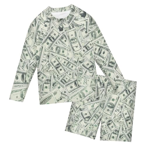 Paper Money Hundred Dollar Bills Baby Boys' Toddler Long Sleeved Rashguard Swim Bathing Suit Set B0405100